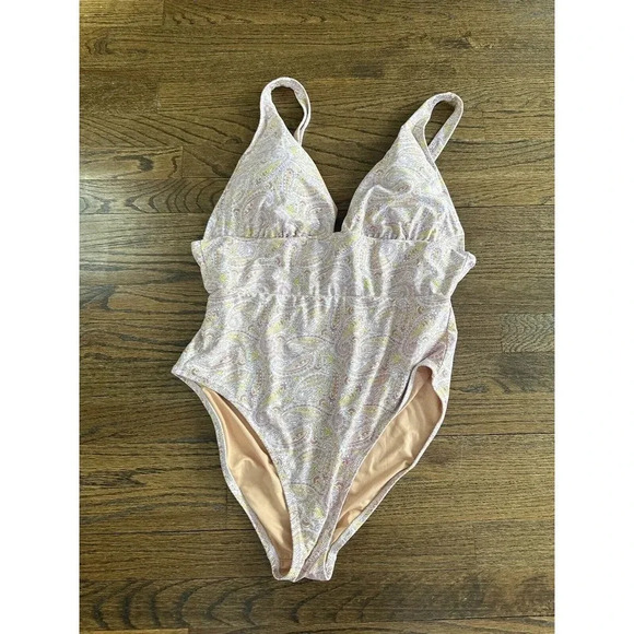 J. Crew Eco Plunge V Neck One Piece Swimsuit In Beach Paisley Size 16 D0612 - Picture 3 of 14